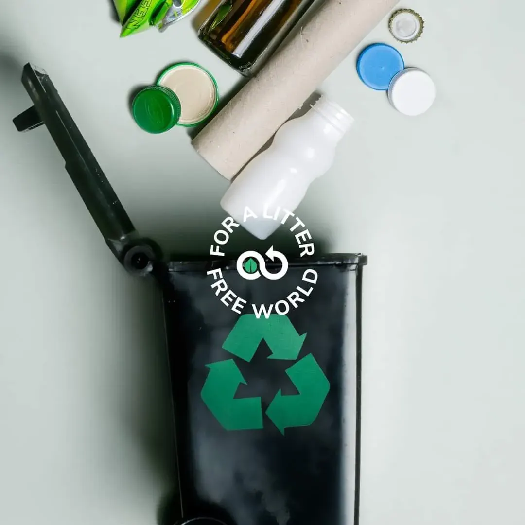 Recycling bin with symbol and bottles representing plastic bottle recycling in Dubai and the UAE