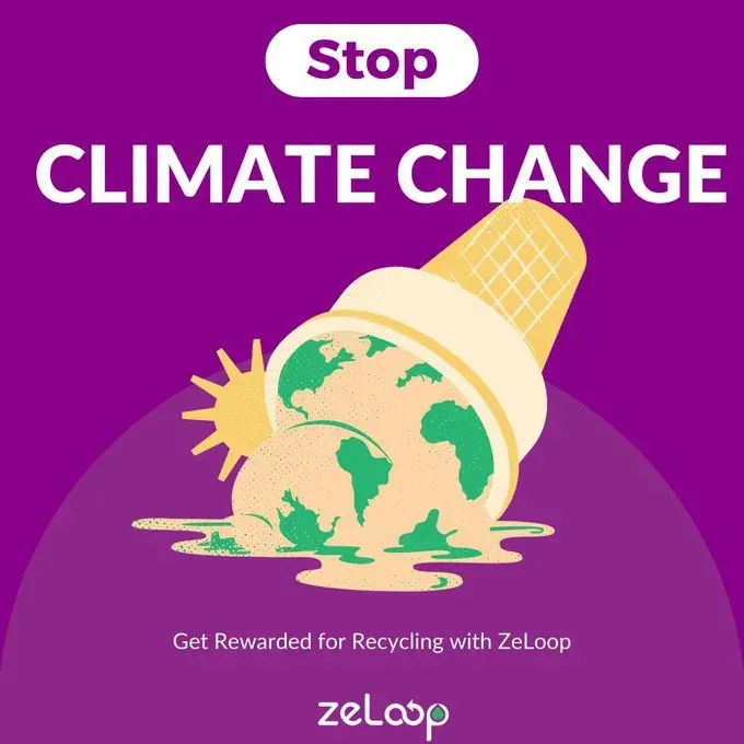 Poster promoting ZeLoop rewards for recycling to help stop climate change